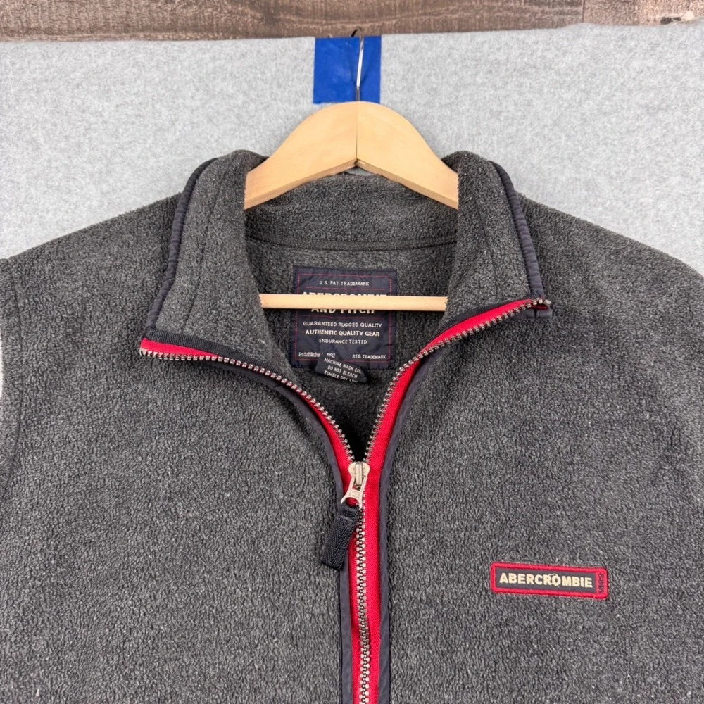 Vintage Abercrombie & Fitch‎ Vest Mens Small Fleece Gray Full Zip Y2K Hiking - Picture 3 of 8